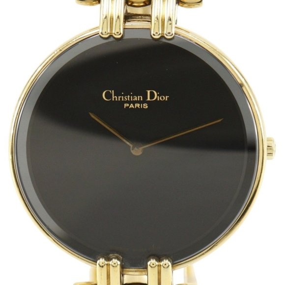 Christian Dior Bakira Watch 47 154-2 Gold Plated Quartz Analog Display Black ...